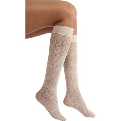 Wolford Blossom Knee High Socks In Neutral