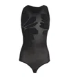 Wolford Body Tattoo Floral Motif Thong Bodysuit In Black