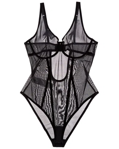 Wolford Bonded To Tulle Underwire Shaping Bodysuit In Black