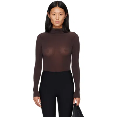 Wolford Brown Buenos Aires String Bodysuit In 4870 - Dark Wood