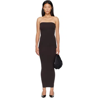Wolford Brown Fatal Midi Dress In 4870 - Dark Wood