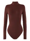 Wolford High Neck Long Sleeve Stretch Body In Brown