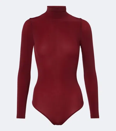 Wolford Buenos Aires Turtleneck Jersey Bodysuit In Burgundy