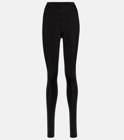 Wolford Ribbed Seamless Leggings Elastic Waistband In Black