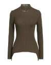 Wolford Cashmere Top Long Sleeves Woman Turtleneck Military Green Size S Virgin Wool, Cashmere