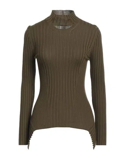 Wolford Cashmere Top Long Sleeves Woman Turtleneck Military Green Size S Virgin Wool, Cashmere In Green