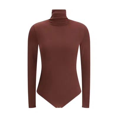 Wolford Colorado String Turtleneck Long-sleeved Body In Brown