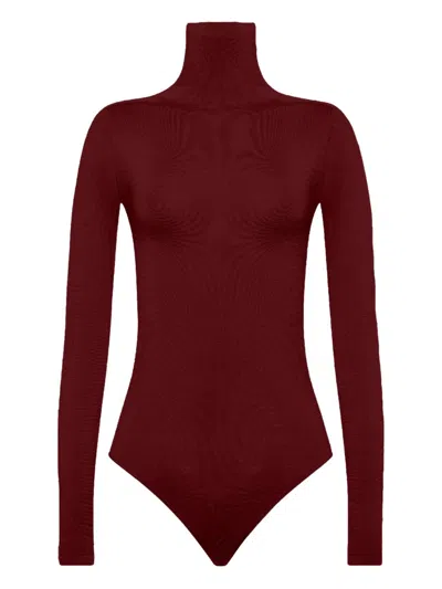 Wolford Seamless Long Sleeve Turtleneck Bodysuit In Red