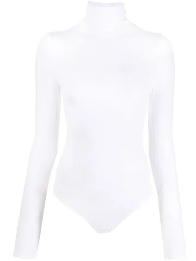 Wolford Colorado Turtleneck Jersey Thong Bodysuit In White