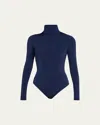 Wolford Colorado Shimmer Turtleneck Bodysuit In Navy