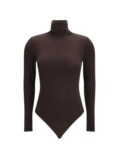 Wolford Colorado String Turtleneck Bodysuit In 브라운