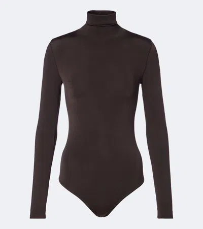 Wolford Colorado Turtleneck Jersey Bodysuit In Brown