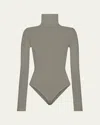Wolford Colorado Turtleneck Thong Bodysuit In Earl Grey