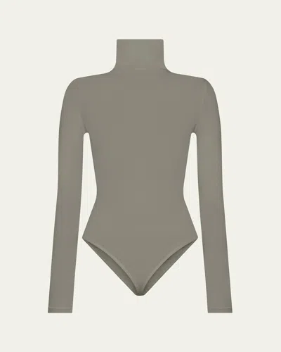 Wolford Colorado Turtleneck Thong Bodysuit In Earl Grey