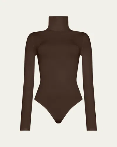 Wolford Colorado Turtleneck Thong Bodysuit In Umber