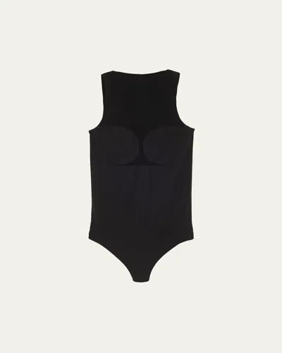 Wolford Corset-effect Sleeveless Bodysuit With Sheer Panels In Black