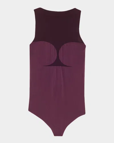 Wolford Corset-effect Sleeveless Bodysuit With Sheer Panels In Purple