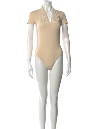 Pre-owned Wolford Cowl Neck Short Sleeve Bodysuit W/ Tags In Neutral