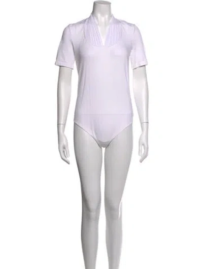 Pre-owned Wolford Cowl Neck Short Sleeve Bodysuit In White