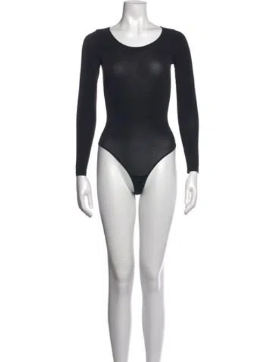 Pre-owned Wolford Crew Neck Long Sleeve Bodysuit In Black