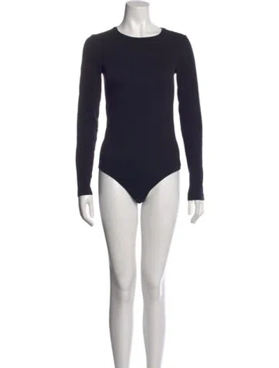 Pre-owned Wolford Crew Neck Long Sleeve Bodysuit In Blue