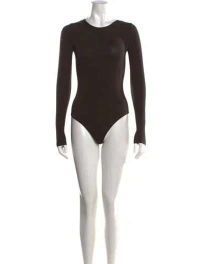 Pre-owned Wolford Crew Neck Long Sleeve Bodysuit In Brown