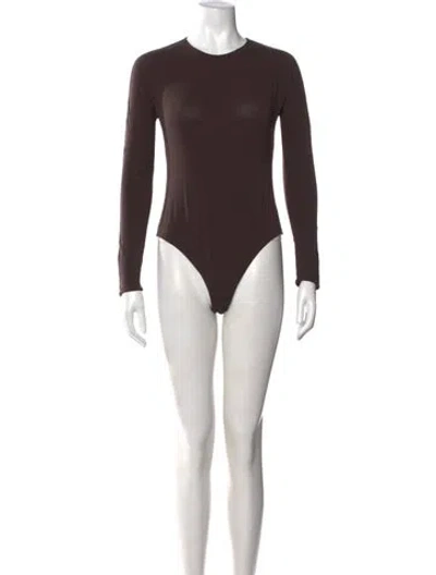 Pre-owned Wolford Crew Neck Long Sleeve Bodysuit In Brown