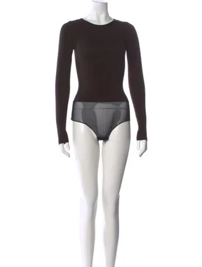 Pre-owned Wolford Crew Neck Long Sleeve Bodysuit In Brown