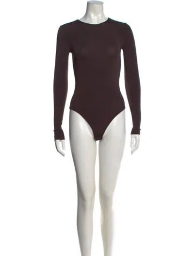 Pre-owned Wolford Crew Neck Long Sleeve Bodysuit In Brown