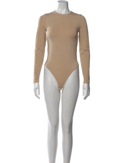 Pre-owned Wolford Crew Neck Long Sleeve Bodysuit In Neutral