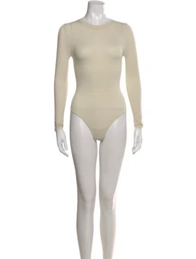 Pre-owned Wolford Crew Neck Long Sleeve Bodysuit In Neutral