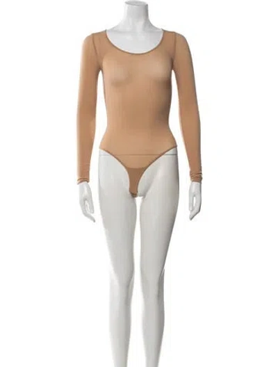 Pre-owned Wolford Crew Neck Long Sleeve Bodysuit In Neutral