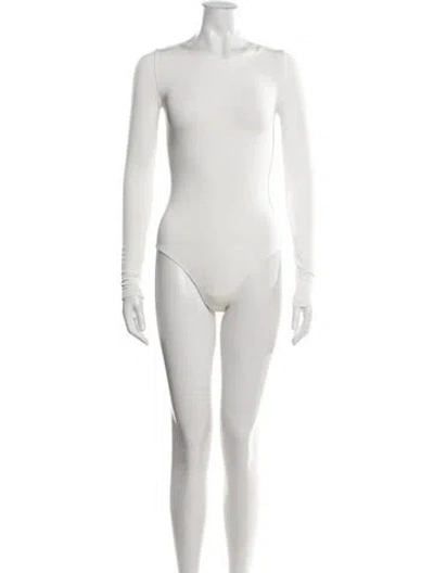 Pre-owned Wolford Crew Neck Long Sleeve Bodysuit In Neutral