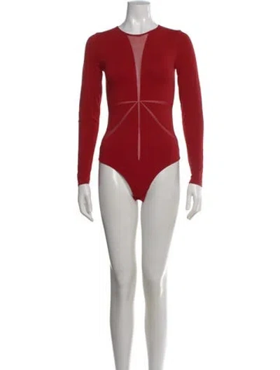 Pre-owned Wolford Crew Neck Long Sleeve Bodysuit In Red