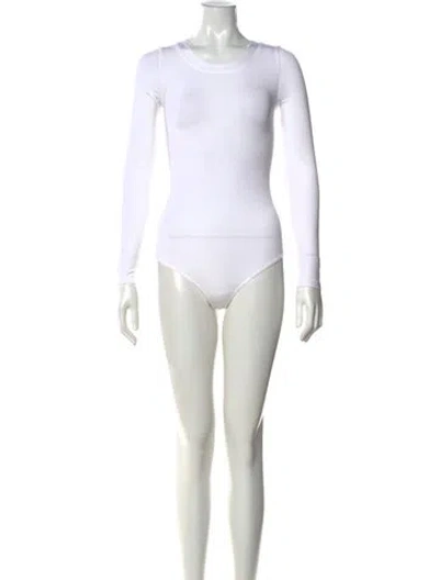 Pre-owned Wolford Crew Neck Long Sleeve Bodysuit In White