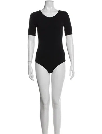 Pre-owned Wolford Crew Neck Short Sleeve Bodysuit In Black