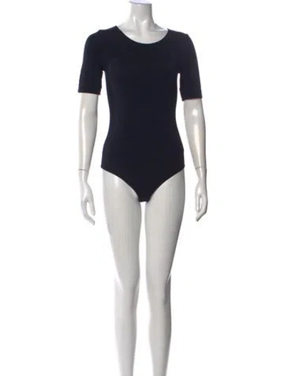 Pre-owned Wolford Crew Neck Short Sleeve Bodysuit In Black