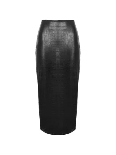 Wolford Croc-effect Pencil Midi Skirt In Black