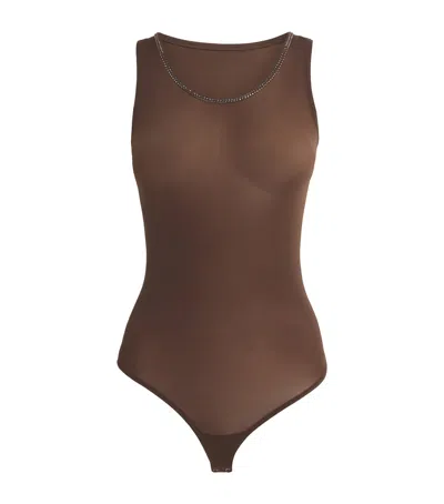 Wolford Crystal-embellished String Bodysuit In Brown