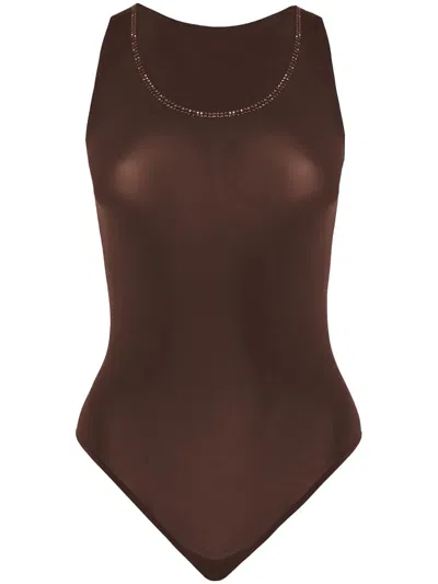 Wolford Crystal String Bodysuit In Brown
