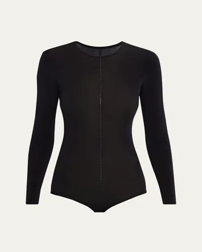Wolford Crystal String Buenos Aires Long-sleeve Bodysuit In Black