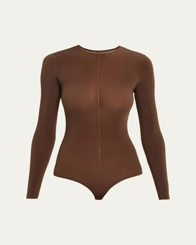 Wolford Crystal String Buenos Aires Long-sleeve Bodysuit In Brown