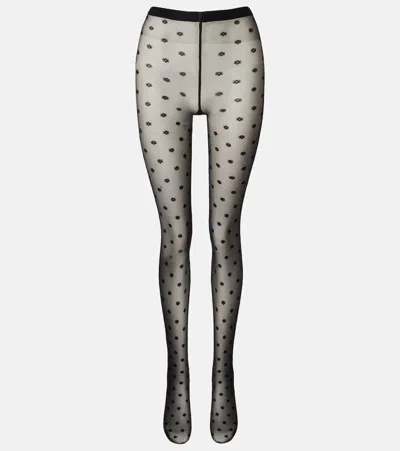 Wolford Daisy Floral Sheer Tights In Black
