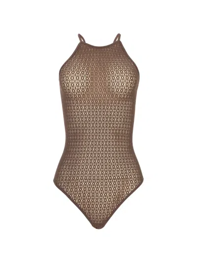 Wolford Daisy Net Bodysuit In Brown