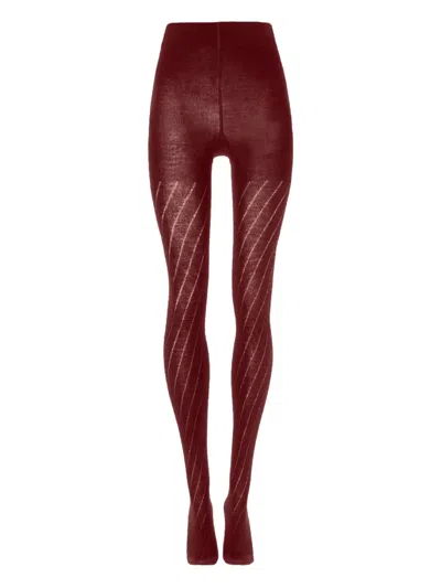 Wolford Diagonal-stripe Tights In Red
