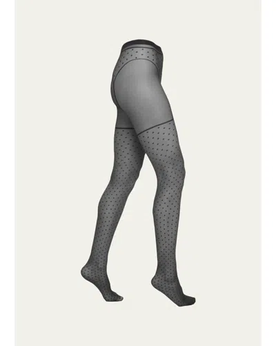 Wolford Dotted Garter Belt Tights In Black
