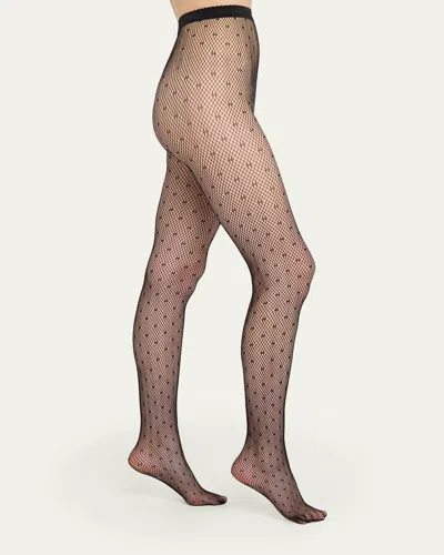 Wolford Dotted Net Polka Dot Mesh Tights In Black