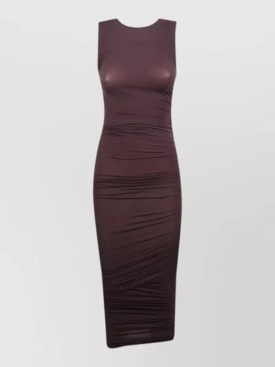 Wolford Draped Midi Bodycon Dress Sleeveless Ruched In Burgundy