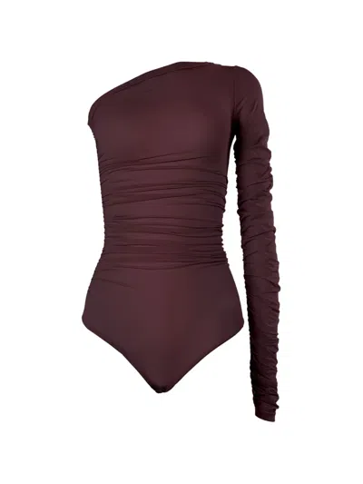 Wolford Draped One-shoulder Bodysuit In Brown
