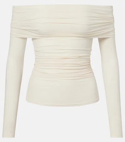 Wolford Draped Semi-sheer Off-shoulder Top In Neutral